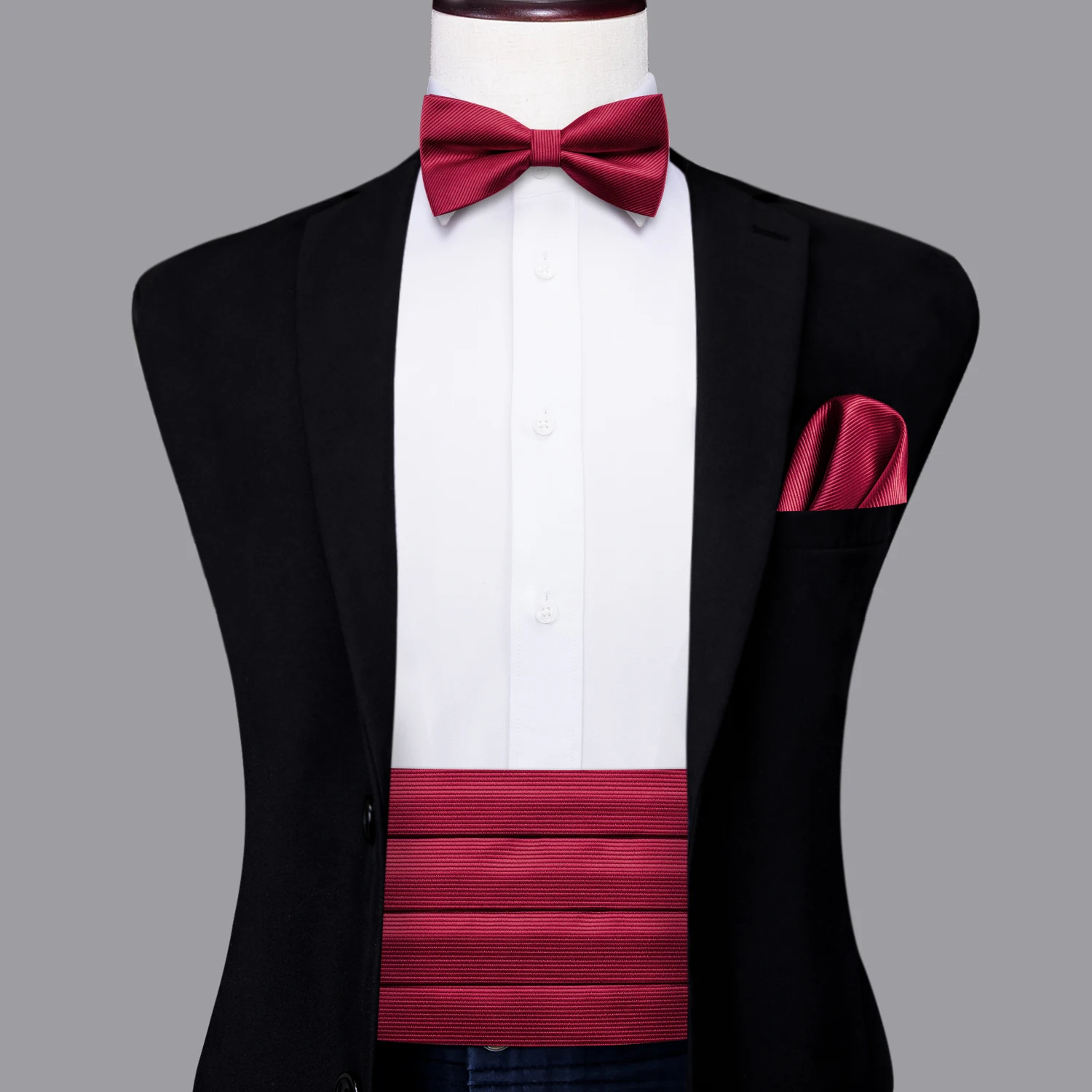 Hi-Tie Burgundy Silk Men Cummerbund Vintage Formal Jacquard Floral Bowtie Hanky Cufflinks Belt Corset For Male Prom Banquet Gift