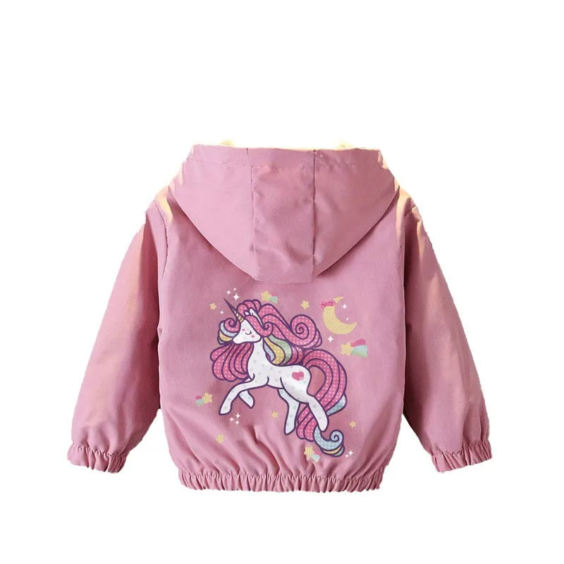 

Kids Cartoon Unicorn Girls Windbreaker Cute Hooded Jackets Zipper Coat Spring Autumn Baby Outerwear Casual Clothes For Girl 1-6Y