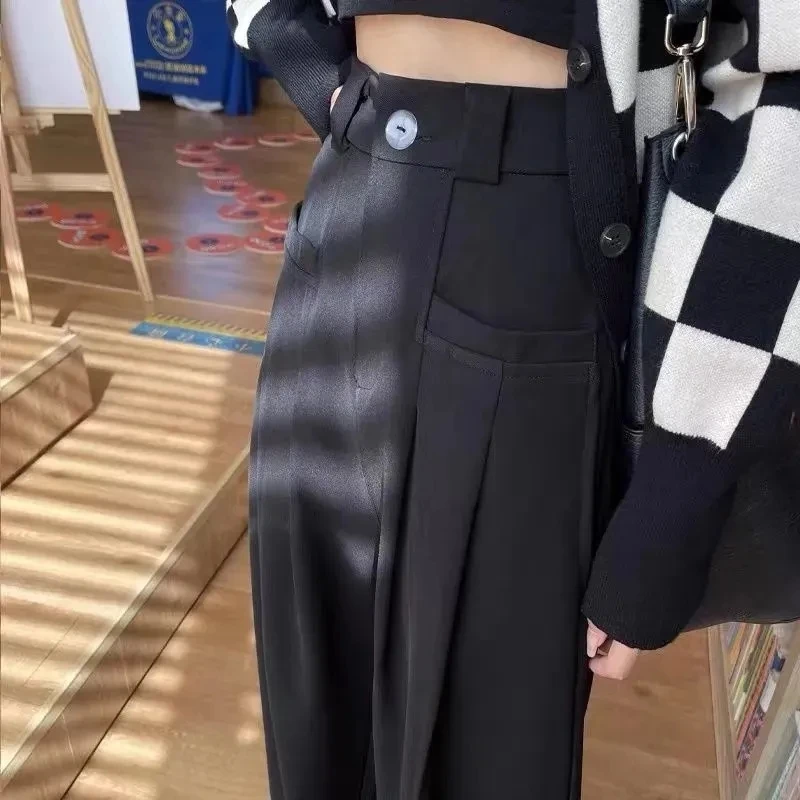 High Waist Wide Leg Pants Women's Anti-Wrinkle Casual Black Suit Pants Spring Autumn High Waist Drapey Straight Leg Trousers