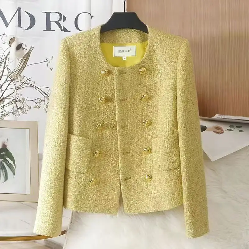 Chic White Tweed Jackets 2025 Women Korean All Match Long Sleeve Sweet Coat Fashion O Neck Elegant Casual Female Outwear Tops