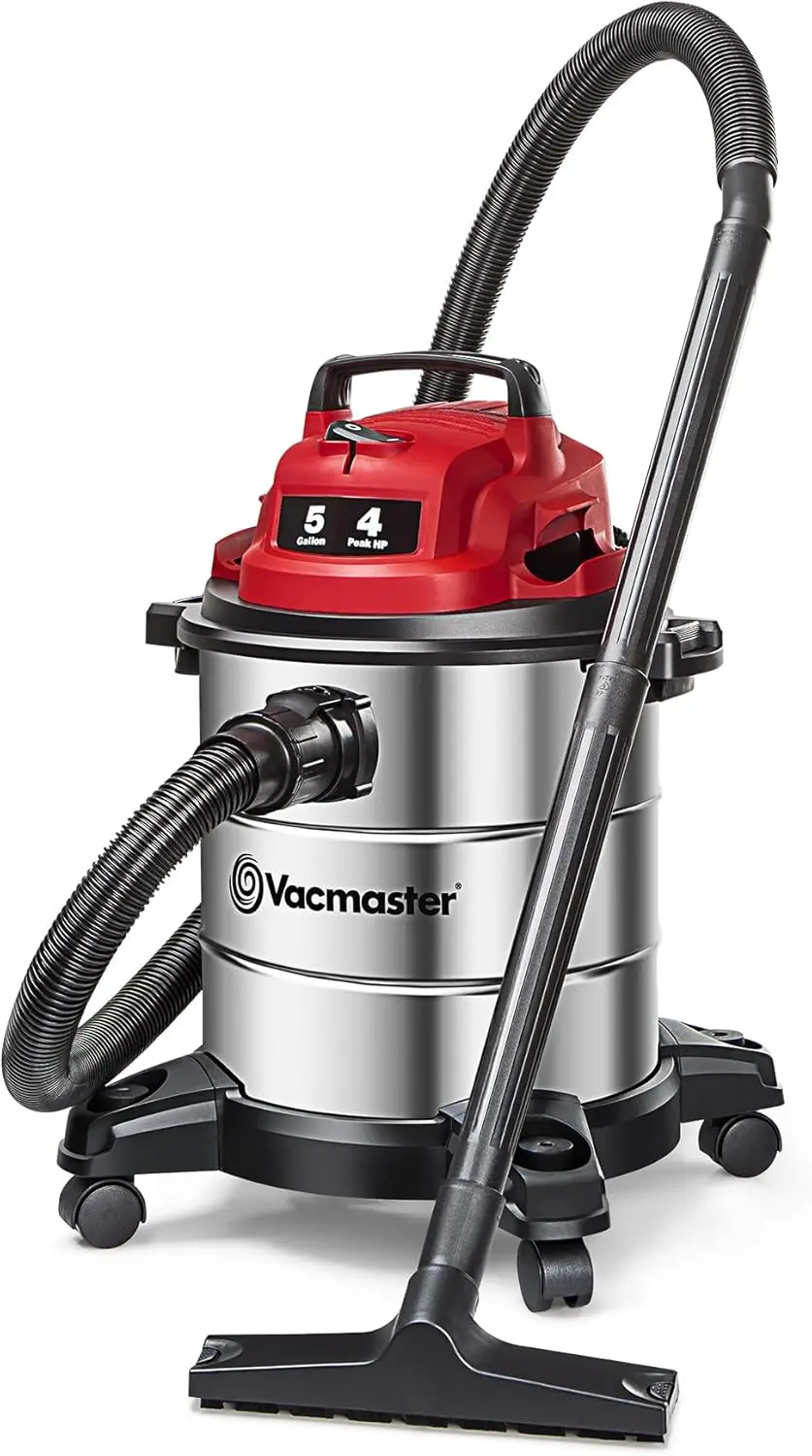 

5-Gallon Wet/Dry Vacuum with 4 Peak HP Stainless Steel, Powerful Cleaning for Home and Garage