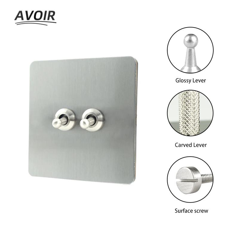 Avoir Nickel Brushed Panel Carved Toggle Switch Light Switch Electrical Outlets Sockets Switches Home Wall Switch EU French RJ45