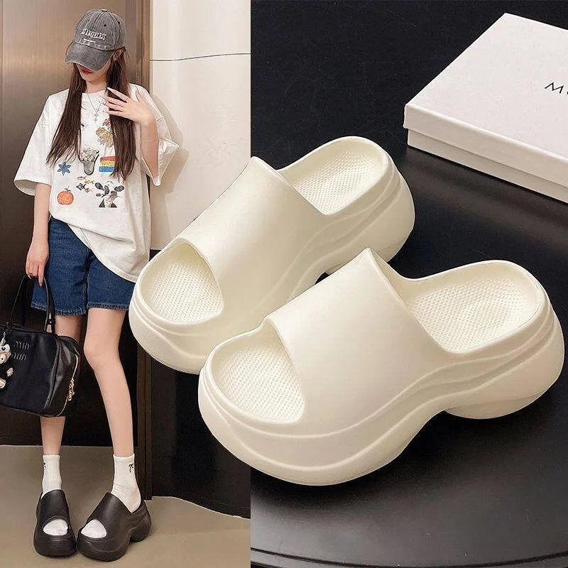 Women's Summer Outdoor Sandals 8cm Heightening Slippers Thick Bottom Anti-Slip Beach Shoes Home Comfortable Flat Footwear