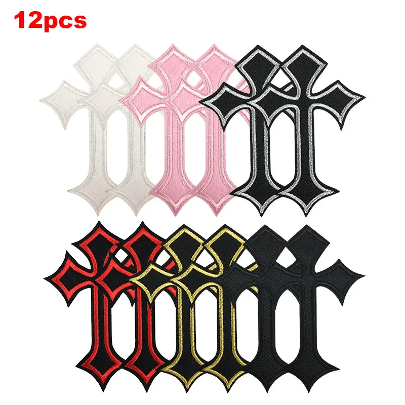 12/24pcs Gothic Cross Embroidered Patches For Clothing Sewing Supplies Decorative Badges Applique Ironing Clothing Jeans