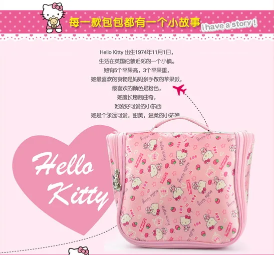 Kawaii Sanrio Hello Kitty Make-Up Tas Vrouwen Rits Cosmetische Organizer Vrouwelijke Doek Handtas Doos Draagbare Toilettas Voor Meisjes