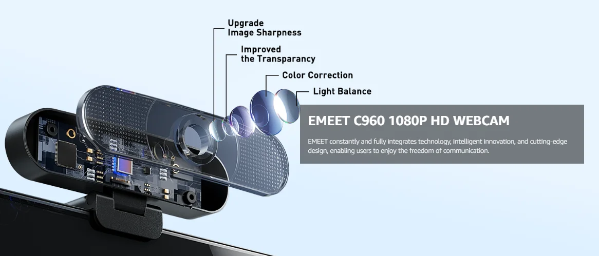 1080p Webcam Full HD Web kamera emeet c960 mit Stativ & Mikrofon Computer kamera mit Ständer für Zoom/Skype/Youtube/Facetime – Detail 3