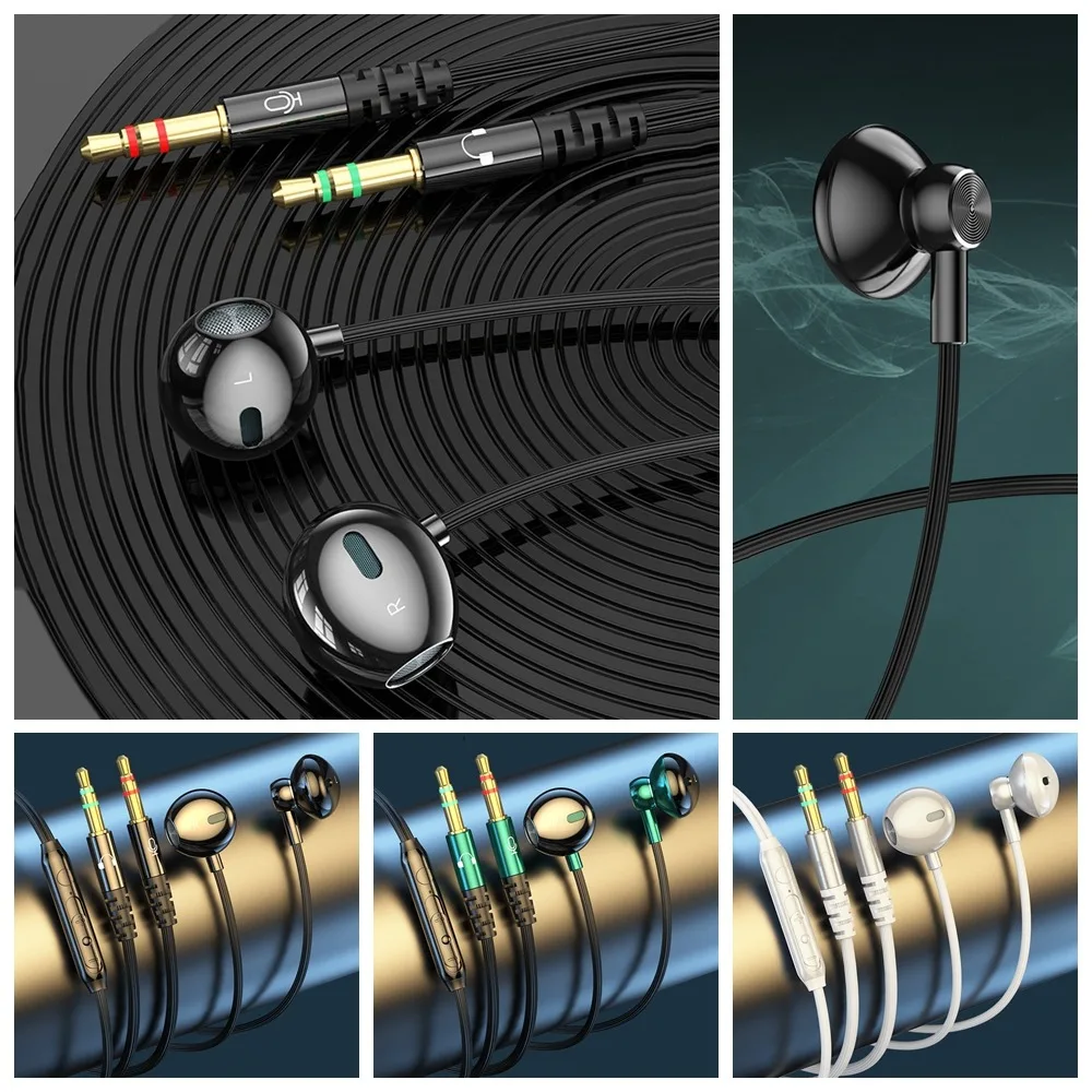 

3.5mm Jack 3.5mm Wired Earphones in Ear Dual Plug Dual Jack Headphones Earbuds Stereo Wired Headset for Desktop/Computer/PC