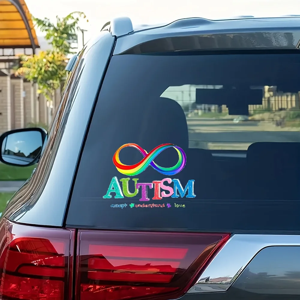 Vibrant Rainbow Infinite Symbol Decal, Autism Acceptance Care Vinyl Sticker for Car Window view 2