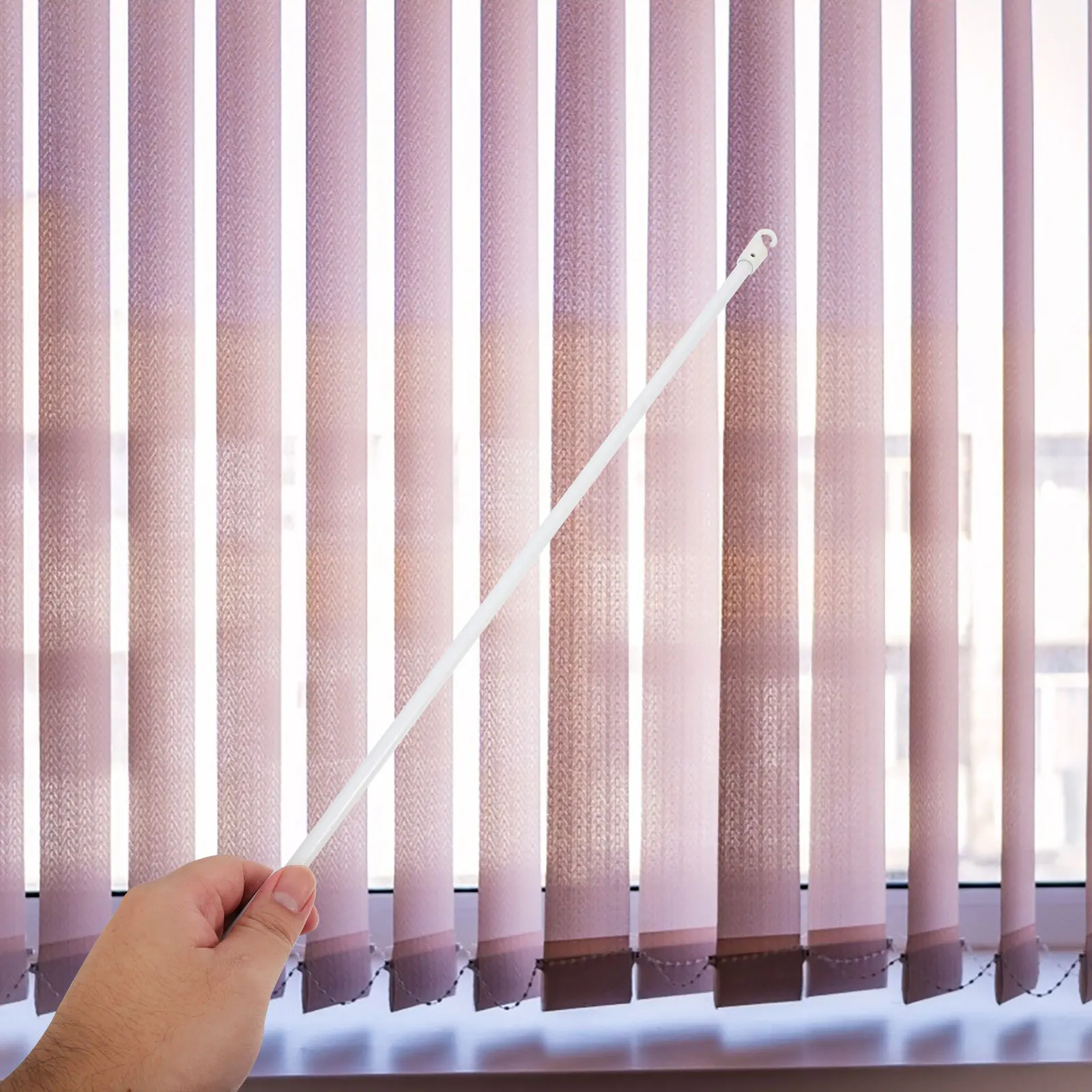 2 قطعة قضيب سحب عمودي أعمى من الألياف الزجاجية عصا بديلة خفيفة الوزن لستائر النوافذ سهلة التركيب بدون أدوات تصميم خطاف طويل