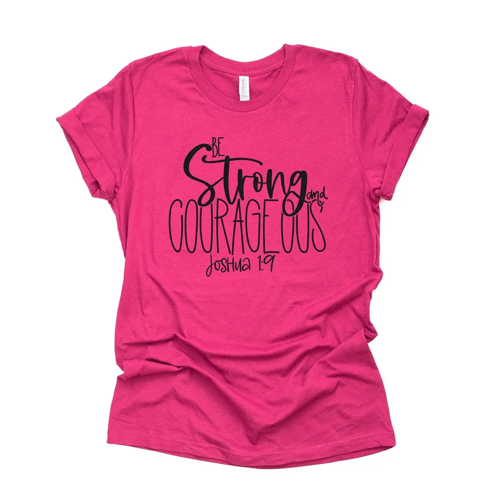 Christian T Shirt Be Strong And Courageous Breast Cancer Awareness Joshua 1 9 Design On Premium Unisex 2 Color Choices Plus