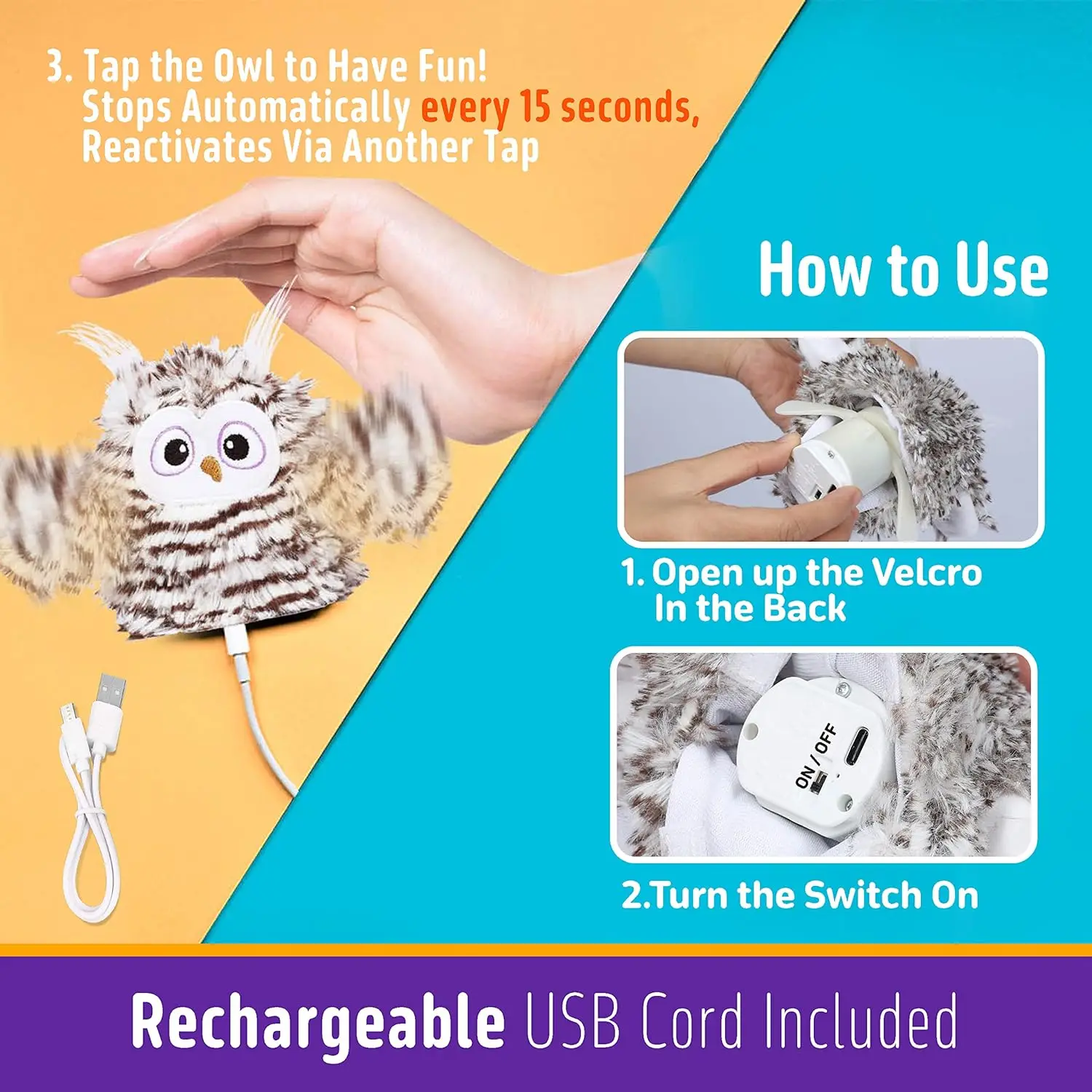 Interactive Cat Toy Rechargeable Automatic Chirping Owl Cat Toy With Catnip, Auto Beating Wings Flying Bird Cat Toys For Indoor