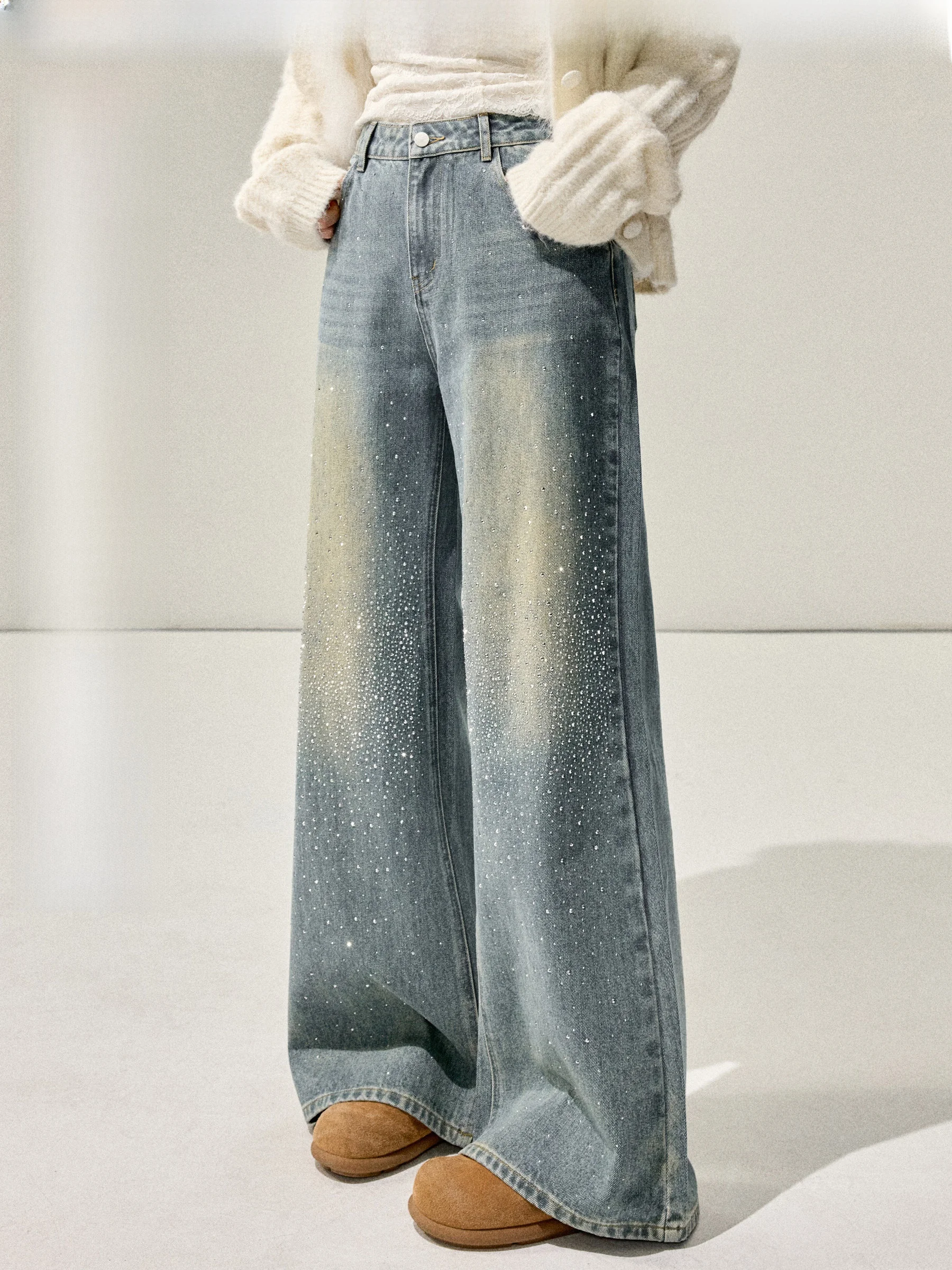 

Джинсы свободного кроя JULULOOK Studio «Stars» в винтажном стиле с имитацией бриллиантов, большие размеры, женская мода для повседневной носки