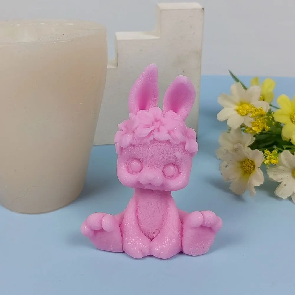 

3D Mochi Toy Molds rabbit Flower Candle Silicone Mold Cement Bunny Aromatherapy Plaster Mold Fondant Cake Candle Mold Tools