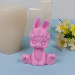 3D Mochi Toy Molds rabbit Flower Candle Silicone Mold Cement Bunny Aromatherapy Plaster Mold Fondant Cake Candle Mold Tools