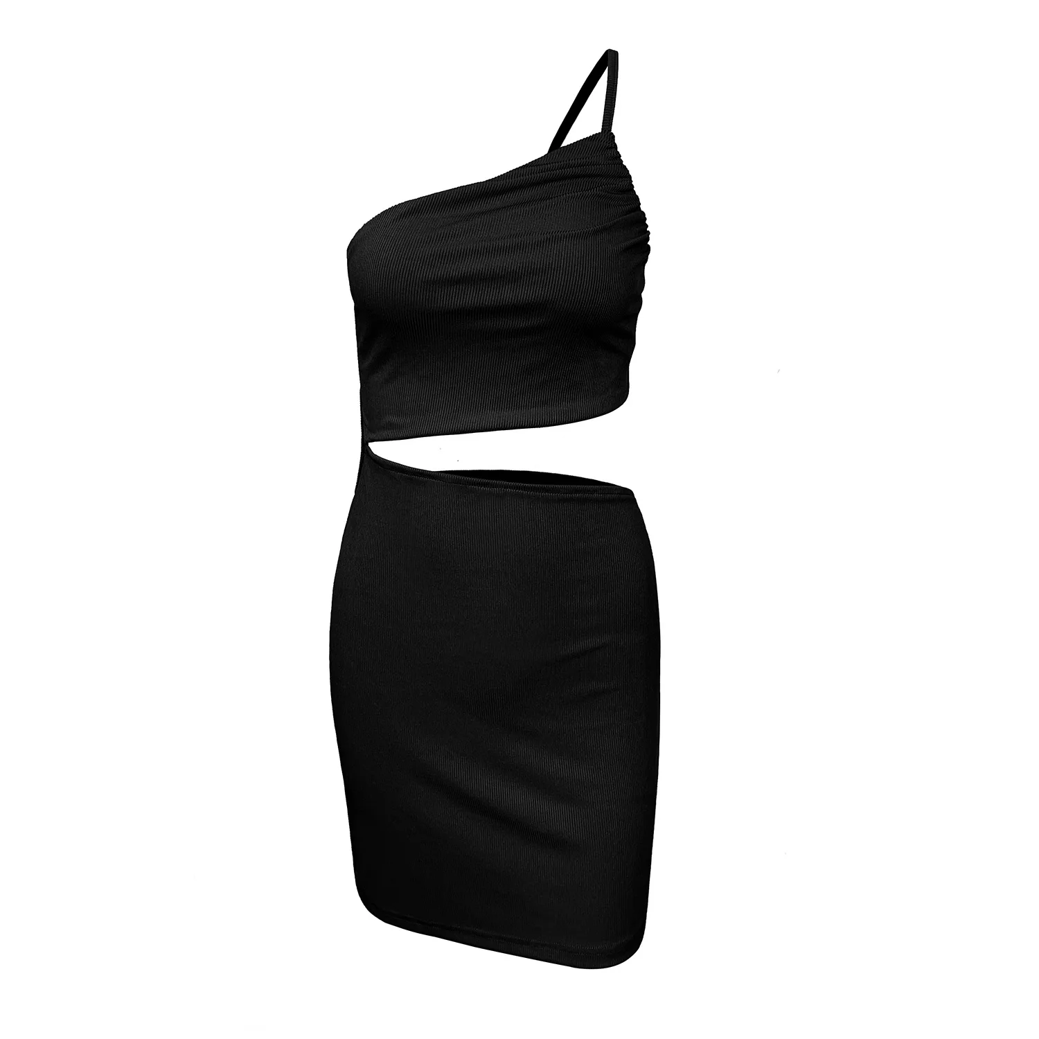 Elegante vestido con un solo hombro para mujer, tejido de punto acanalado, cuerpo que abraza el ajuste, ideal para fiestas nocturnas y gat sociales