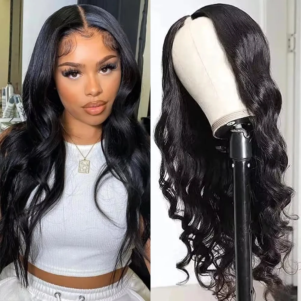 

Brazilian Natural Black Body Wave Human Hair Wig 16-32 Inch V Part Wigs Body Wave Shape Hair V Part Human Hair Wigs For Women