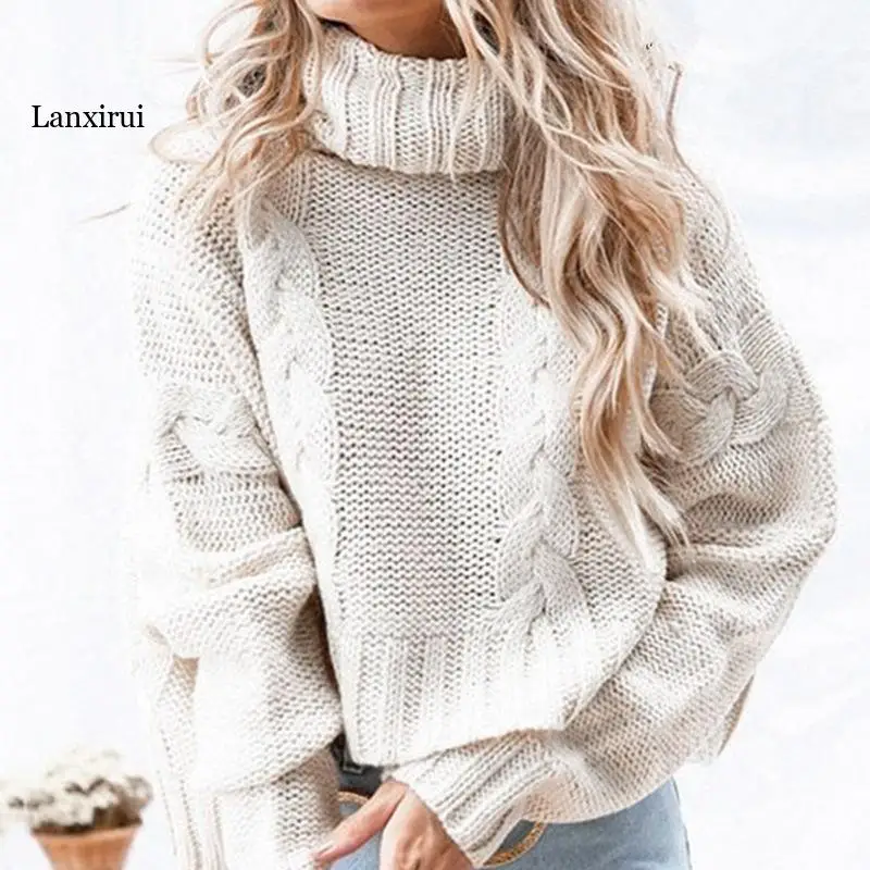 

White Turtleneck Sweater Women Fall Winter Fashion Crop Knitted Jumper Sweaters Women Casual Loose Long Sleeve Pullovers Female