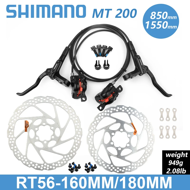 Shimano BR MT200 Hydraulic Disc Brake 1550 1500 1450 850 800mm Left Front Right Rear Brake Set RT-10/26/56 160 180mm Rotor