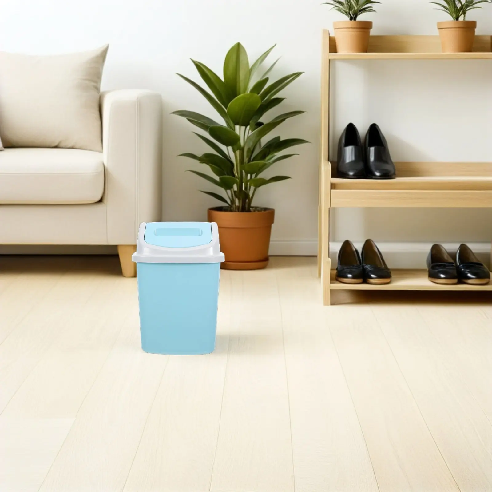Plastic Trash Bin Swing Lid 4.8L Slim Rectangular Narrow Garbage Can Flip Top Waste Container for Bathroom Kitchen Office Dorm