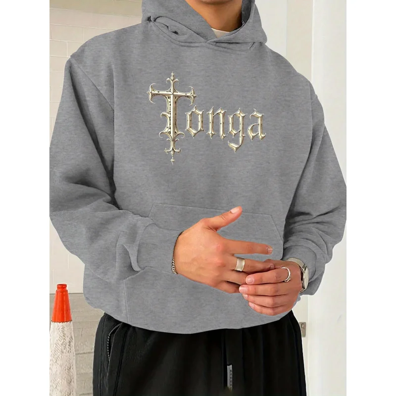 Tonga Gothic FontJPH-9Plus-size men's hooded sweatshirt