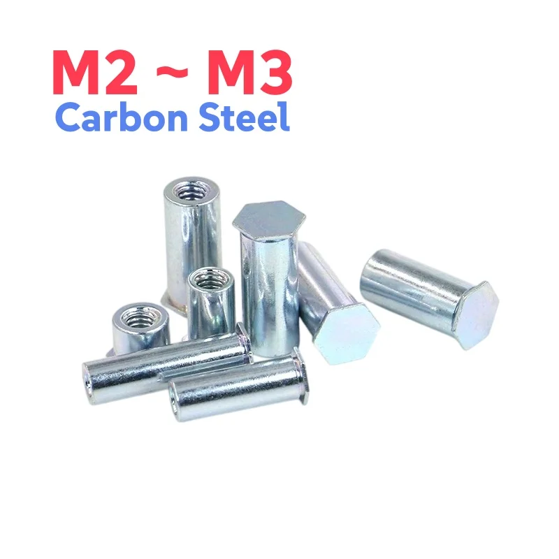 M2 ~ M3 Blue Zinc Carbon Steel Hexagon Head Blind Hole Pressure Riveting Column Riveting Piece Pressure Plate Screw Nut