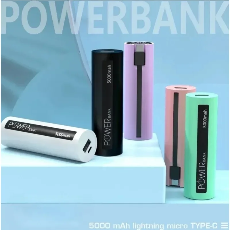 5000mah Ultra-Compac Portable Charger  Keychain Power Bank Type C Built in Cable Mini Powerbanks for Iphone Android