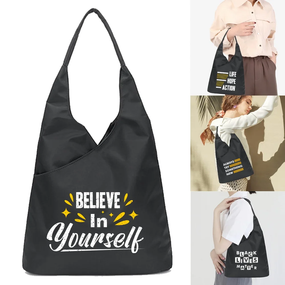 

Phrase Series Printed Handbag for Women Tote Bags Soft Environmental Storage Reusable Harajuku Style Small and Shopper Totes Bag