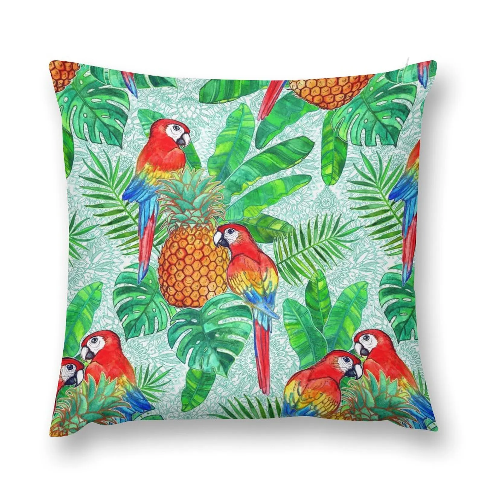 

Pineapples and Parrots Tropical Summer Pattern Throw Pillow Decorative pillowcase Luxury Cushion Cover Sofa Cushions pillow