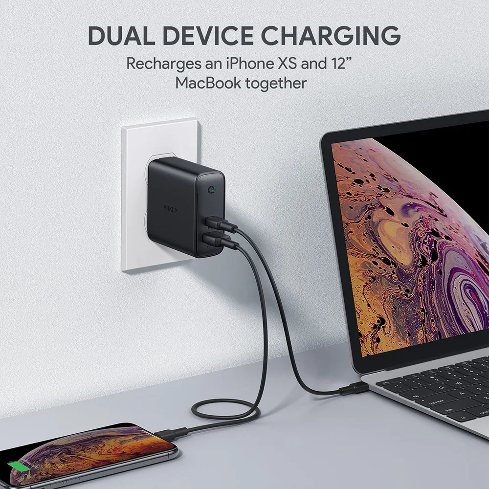 AUKEY PA-D3 60W Quick Charge USB-C Type-C Fast Wall Charger EU Plug Charging for Phone Nintendo Switch Fast Charger