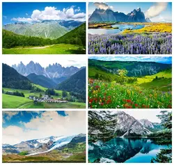 Spring Blue Sky White Clouds Mountains Trees River Scenic Photography Backgrounds Nature Landscape Backdrops For Baby Photophone