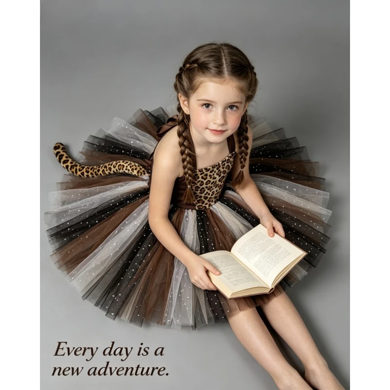 

Leopard Animal Kid Tulle Tutu Dress Wild Halloween Carnival Party Costume Toddler Stage Show Birthday FestivalCasual Outfit Gift