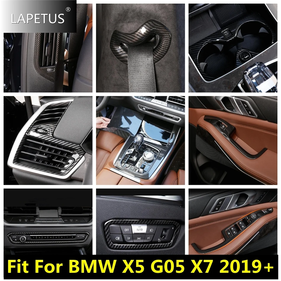 

Carbon Fiber Look Gear Shift / Water Cup / Window Lift / Air AC Frame Decor Accessories Cover Trim For BMW X5 G05 X7 2019 - 2024