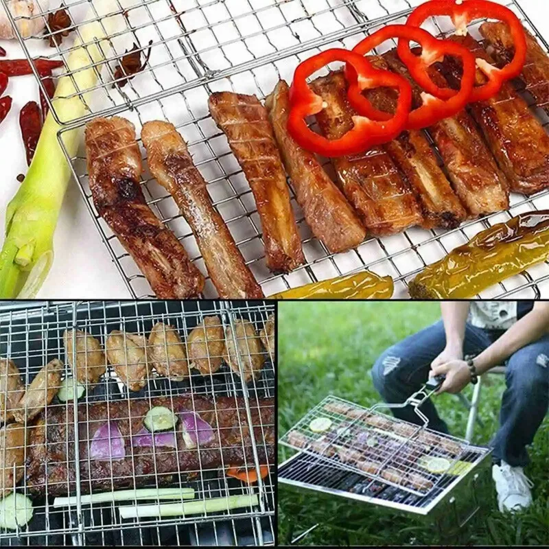 Wood Handle Outdoor BBQ Grill Basket Iron Wire Fish Basket For Grilling Barbeque Grill Accessories Grilled Fish Clip