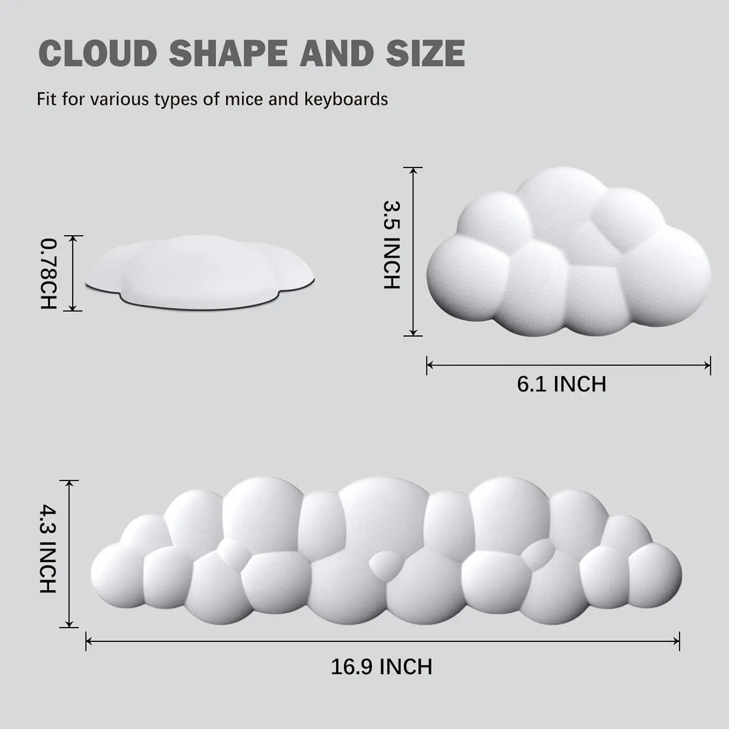 Poggiapolsi per tastiera morbida Nuvola Tappetino da scrivania in gomma antiscivolo Tappetino per mouse ergonomico Tappetino per mouse da ufficio Accessori di supporto per polsino