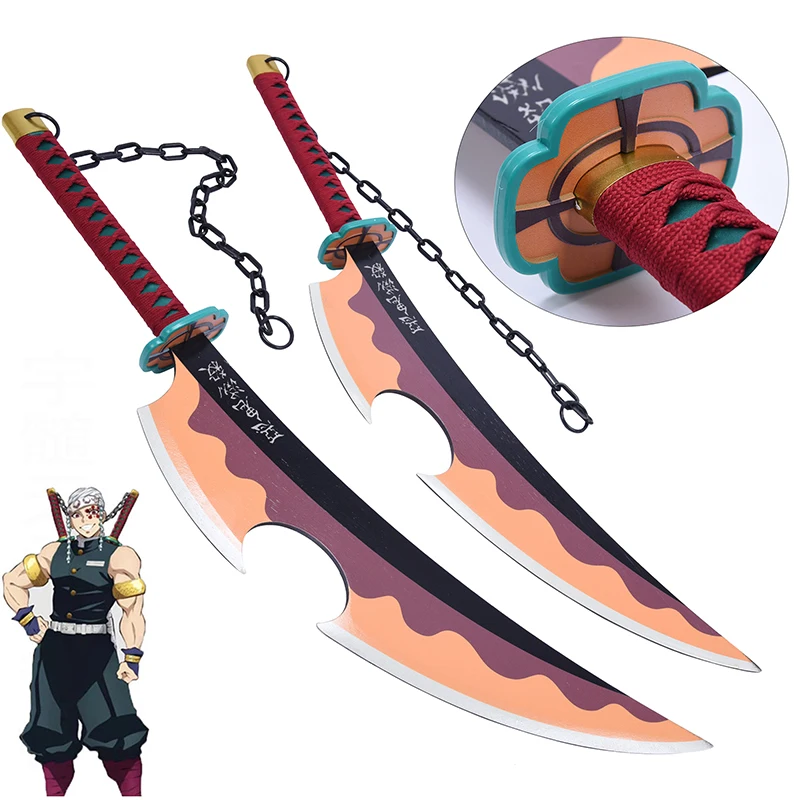 Anime Devil Hunter Uzui Tengen Swords Strap 80cm Cosplay Replica Weapon Twin Bamboo Props Stage Show Collection