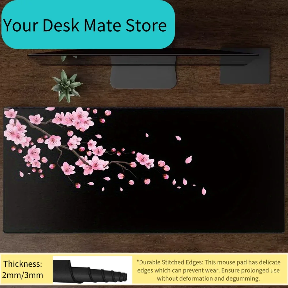 

Cherry blossom design Black large Mouse Pad Desk Mat Non-Slip Durable offices accessories Gaming mouse mat 120X60CM Mouse car