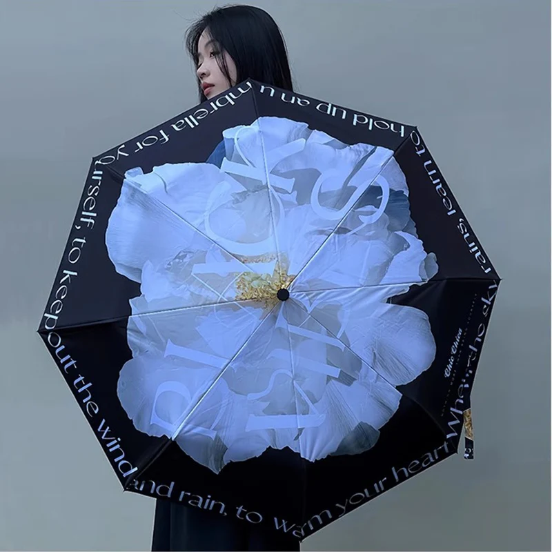 

Letter Flower Sunny Rainy Umbrella Manual Automatic Anti-UV Rain Sun Protection Parasol 3 Fold Travel Windproof Woman Gift