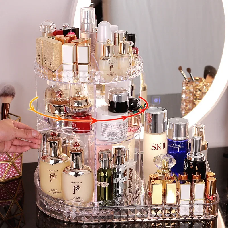 Make Up Organizer Box 360 Degree Rotation Cosmetic Organizer Transparent Fashion Spin Multi-Function Detachable Dressing Table