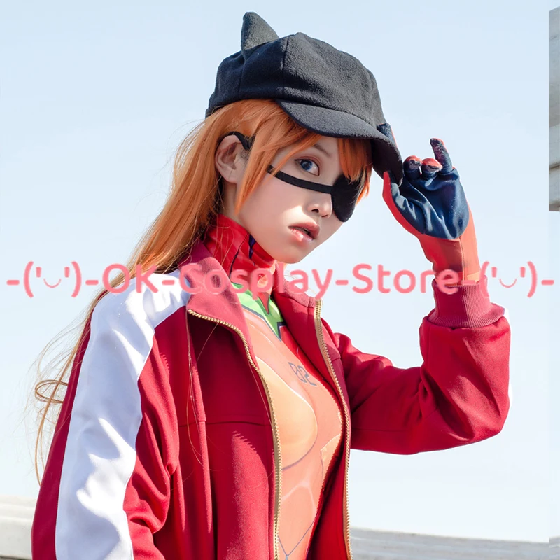 Asuka disfraz de Cosplay para mujer, abrigo y sombrero de EVA, uniformes de Carnaval de Halloween hechos a medida