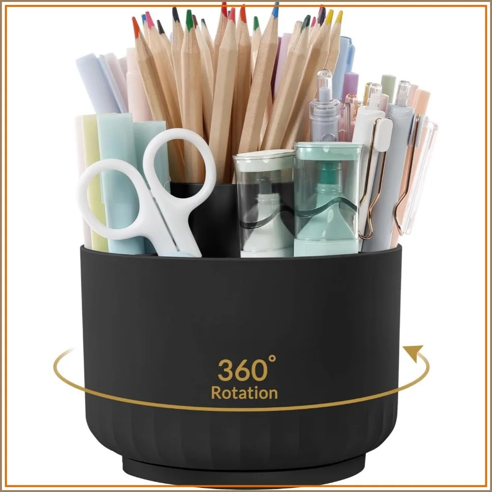 360 Rotating Pencil Holder, 5-Slot Desk Organizer for Office & Home
