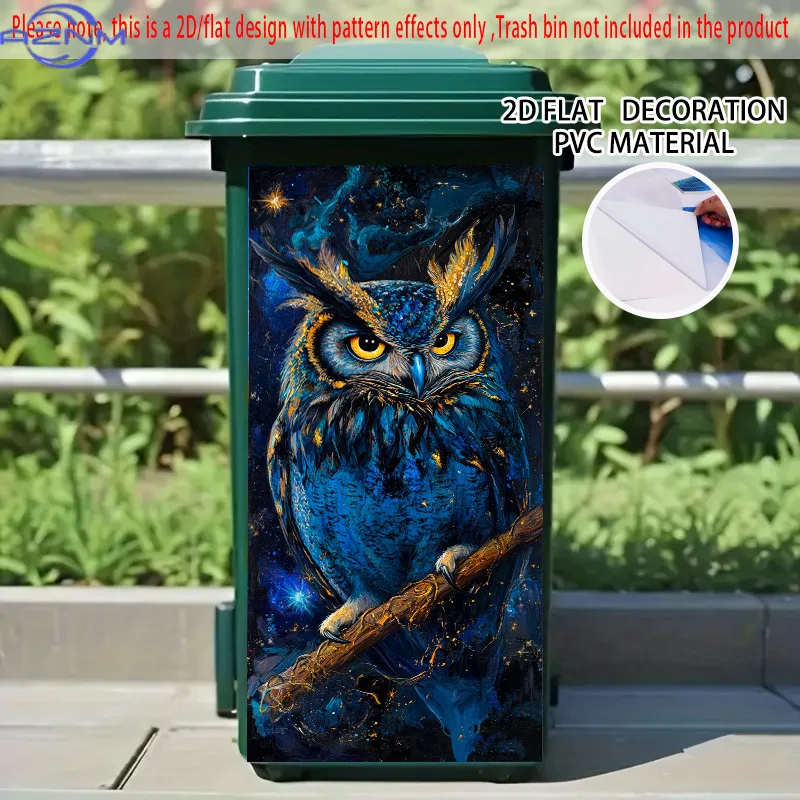 Large Self-Adhesive Owl Stickers - Blue Feathered Owl with Golden Eyes, Starry Night Decoration - Extra Long  (37x82cm) PVC De
