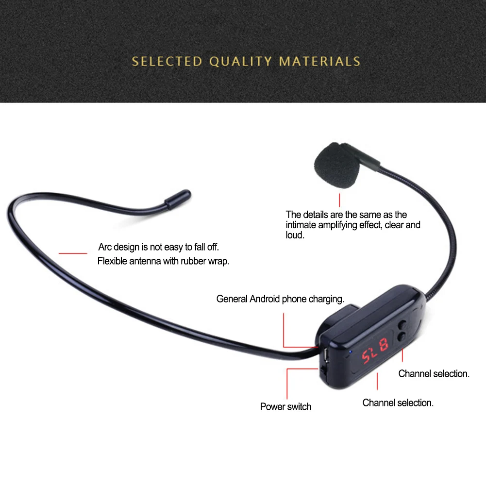 Auriculares UHF con micrófono inalámbrico, cascos montados en la cabeza, megáfono, enseñanza de profesores, accesorios para auriculares con sonido para escenario al aire libre