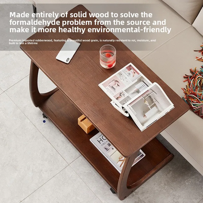 바퀴가 달린 소파 옆 이동식 원목 작은 커피 테이블 소형 아파트 거실용