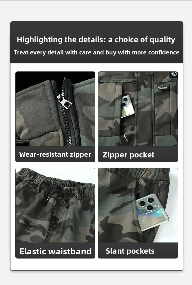 Wasserdichtes Herren-Arbeitskleidungsset mit warmem Faltenfutter für Herbst- und Winter-Outdoor-Radfahren, langlebiges Set für Herren-Winterset – Detail 7