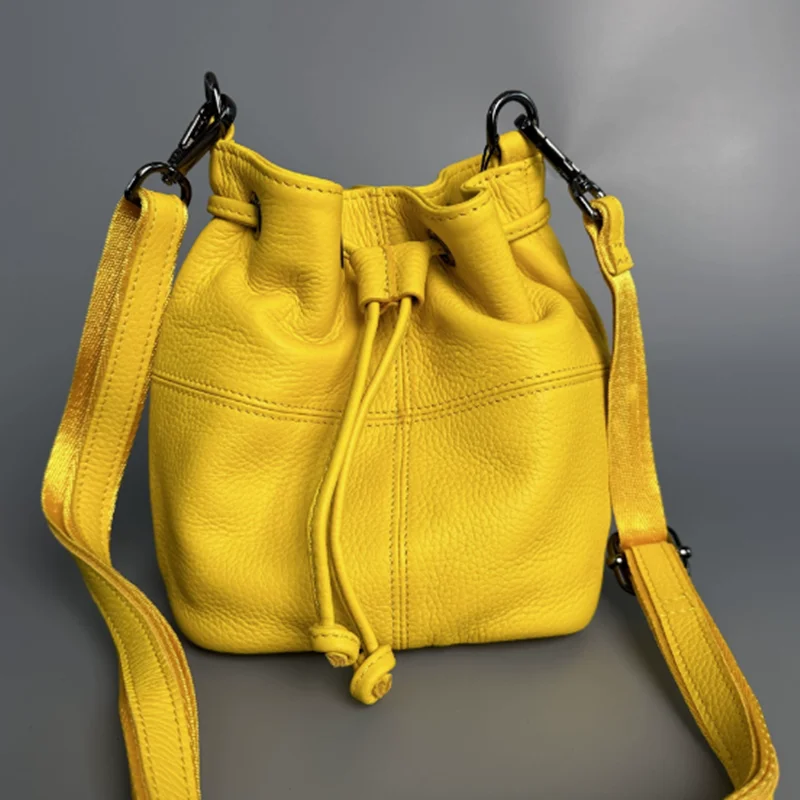 

Желтая модная сумка-ведро на шнурке, трендовая корейская версия, высококачественная сумка через плечо.