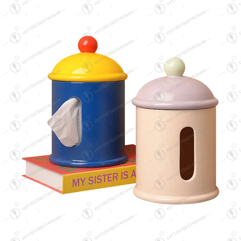 Home Desktop Dopamine Ornament, Ceramic Multifunctional Tissue Box Vase Floss Tube