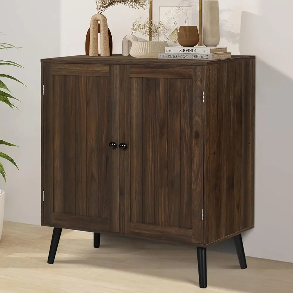 

Sideboard Buffet Cabinet,Mid-Centery Walnut Storage Cabinet With Fluted Doors,Accent Cabinet With Solid Wood Legs,Modern