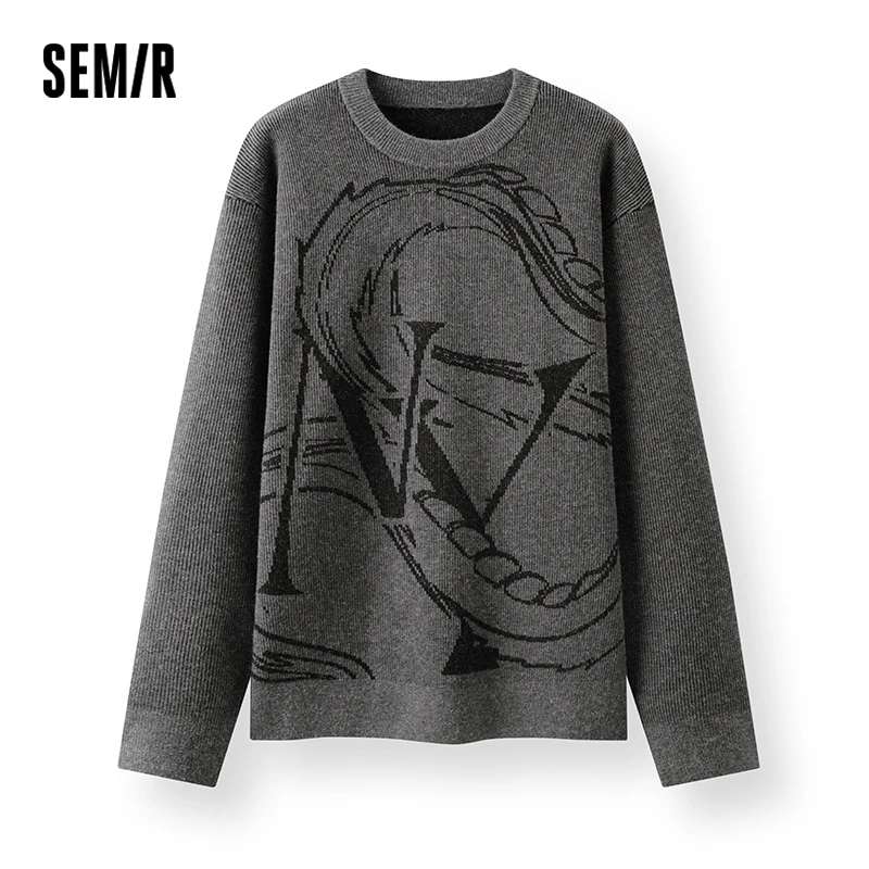 Semir Sweater Men New Year Jacquard Knitted Sweater for Couples 2025 Spring New Sweater Bottoming Top Loose Textured