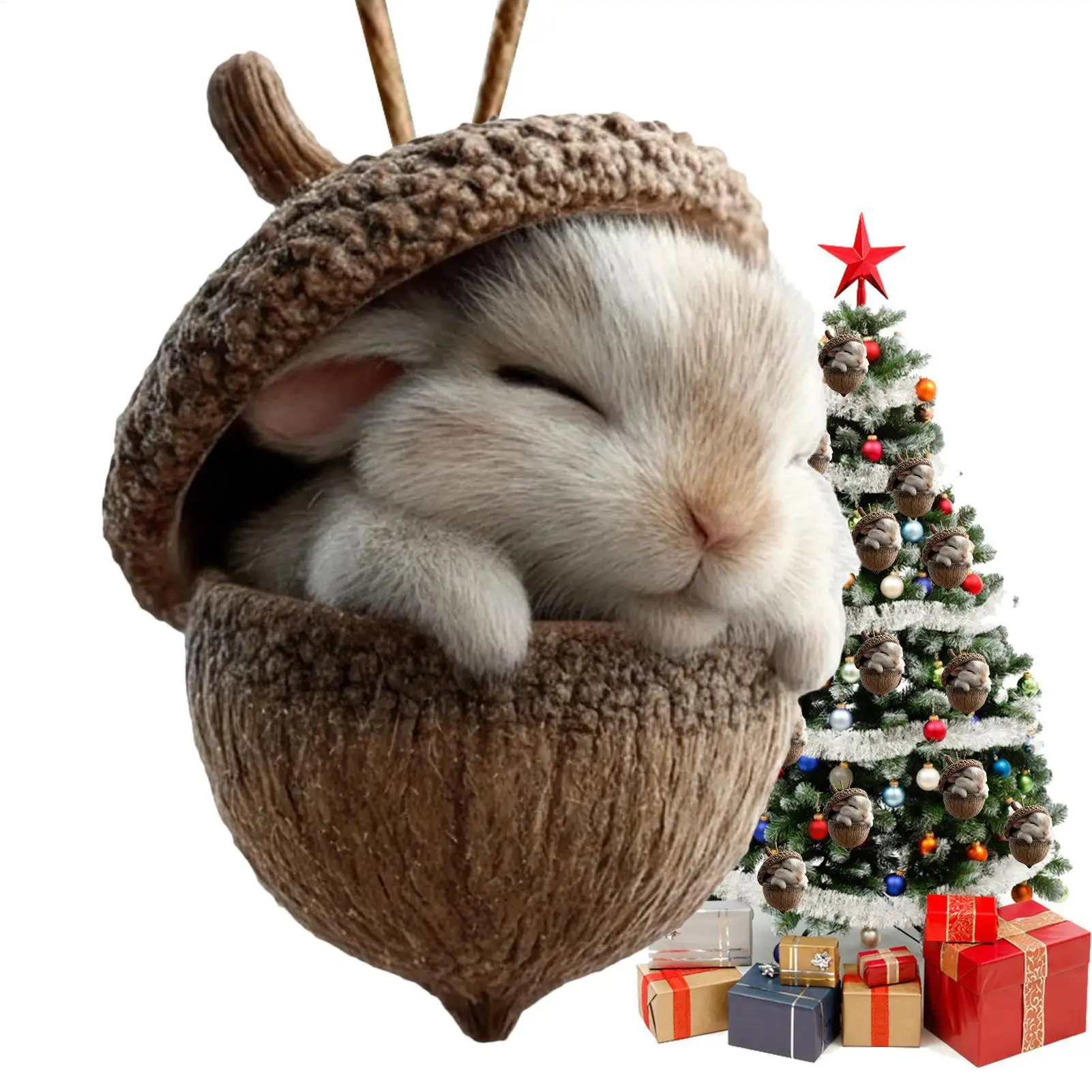 Lindos adornos navideños de resina navideña, bellota 3D, bonito cono de pino, decoraciones navideñas de animales para interior y exterior, pared de salón