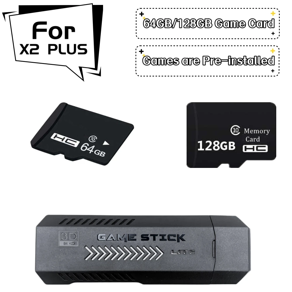 Game Card For X2 PLUS Game Stick Video Game Console 64GB 128GB X2+ Memory Card With 40000+ Free Games